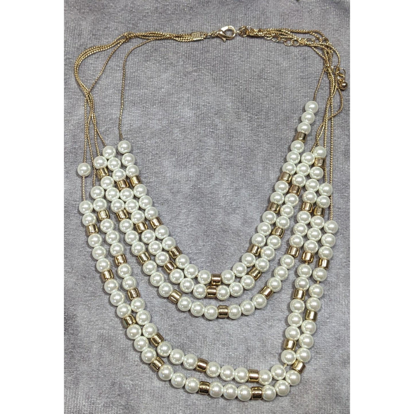 Elegant Glam Faux Pearl Gold Tone Beaded Layered Necklace