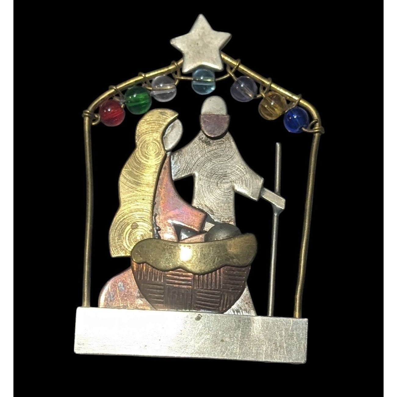 Vintage Mix Metal Nativity Scene Holiday Brooch