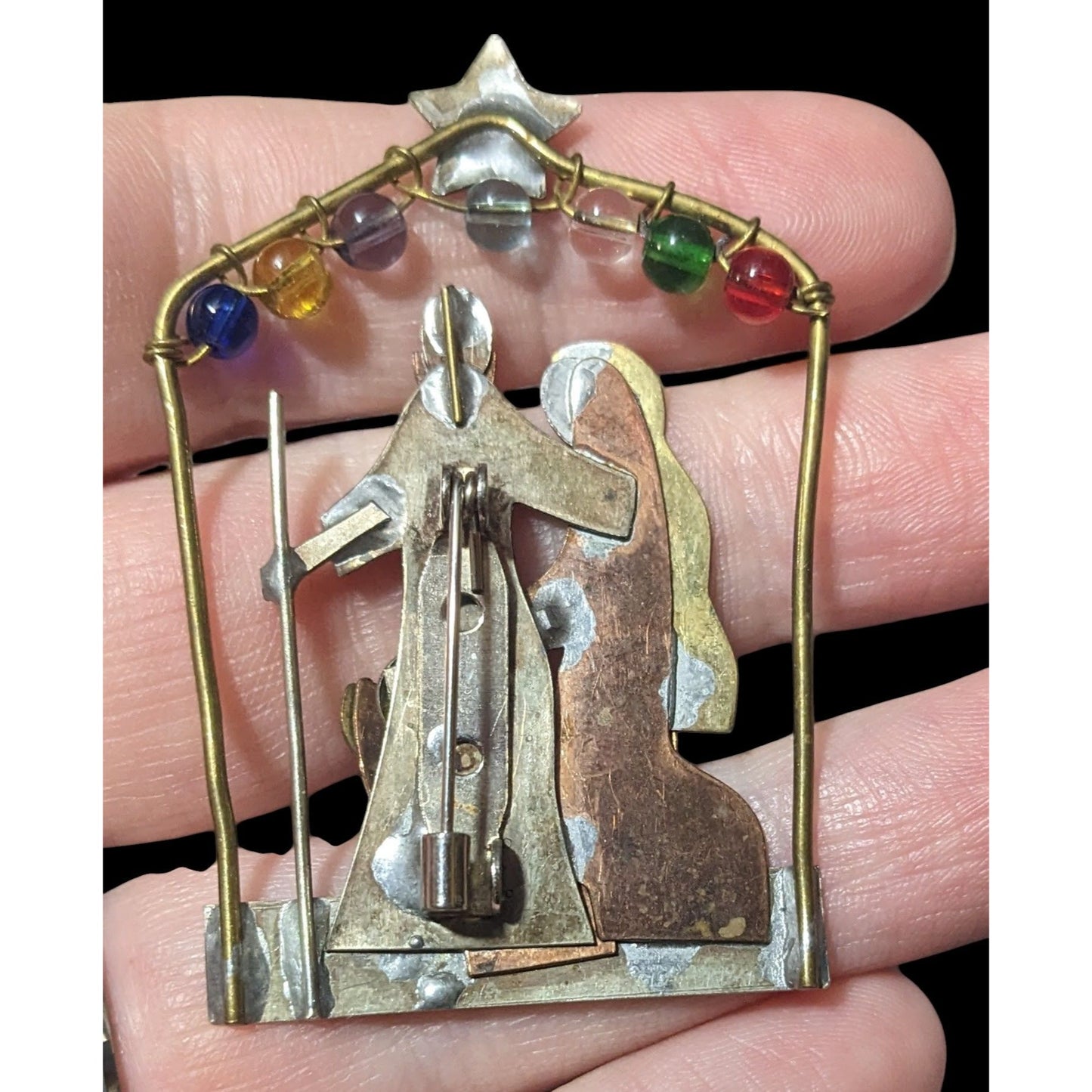 Vintage Mix Metal Nativity Scene Holiday Brooch