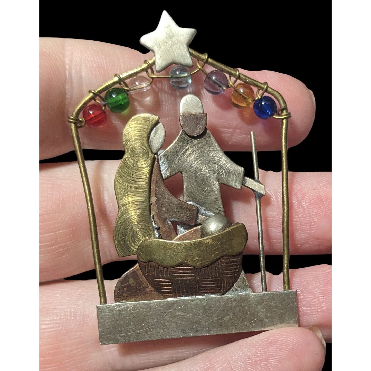 Vintage Mix Metal Nativity Scene Holiday Brooch