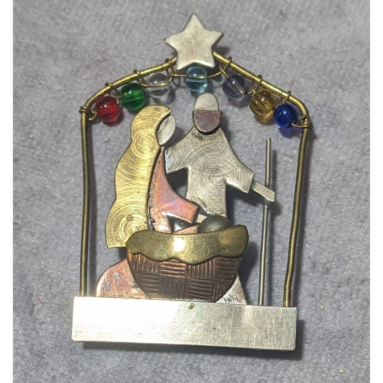 Vintage Mix Metal Nativity Scene Holiday Brooch