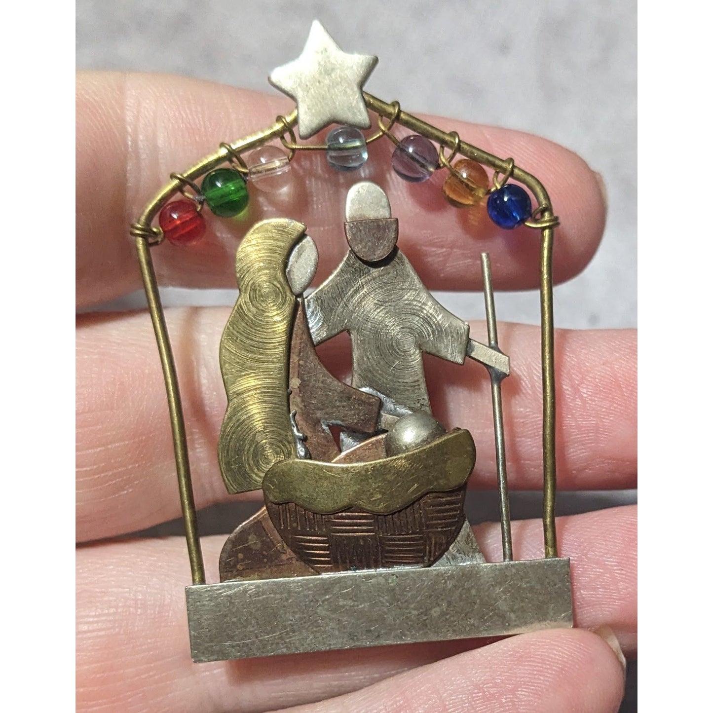 Vintage Mix Metal Nativity Scene Holiday Brooch