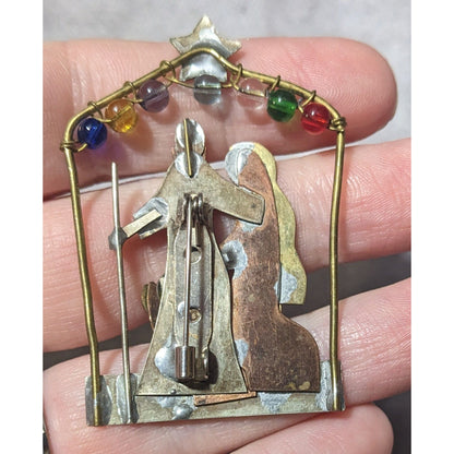 Vintage Mix Metal Nativity Scene Holiday Brooch