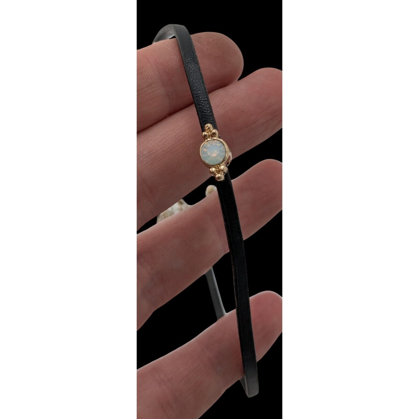 Minimalist Regency Black Choker Necklace Gemmed Gold Tone Charm