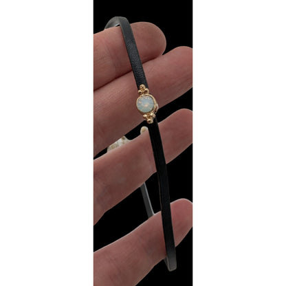 Minimalist Regency Black Choker Necklace Gemmed Gold Tone Charm