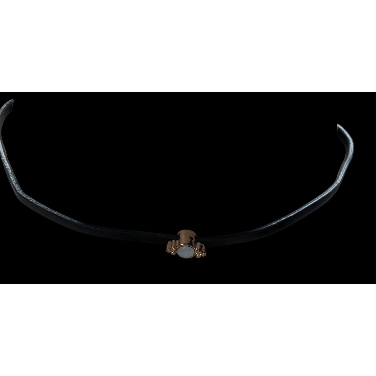 Minimalist Regency Black Choker Necklace Gemmed Gold Tone Charm