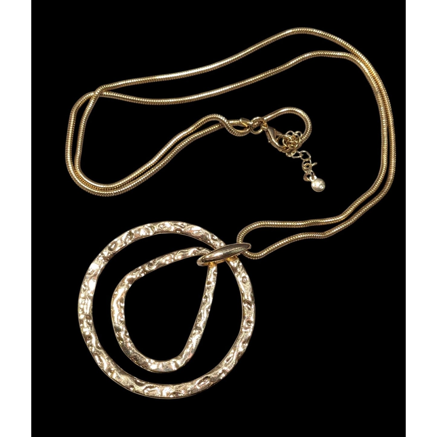 Brutalist Hammered Geometric Gold Tone Open Pendant Necklace