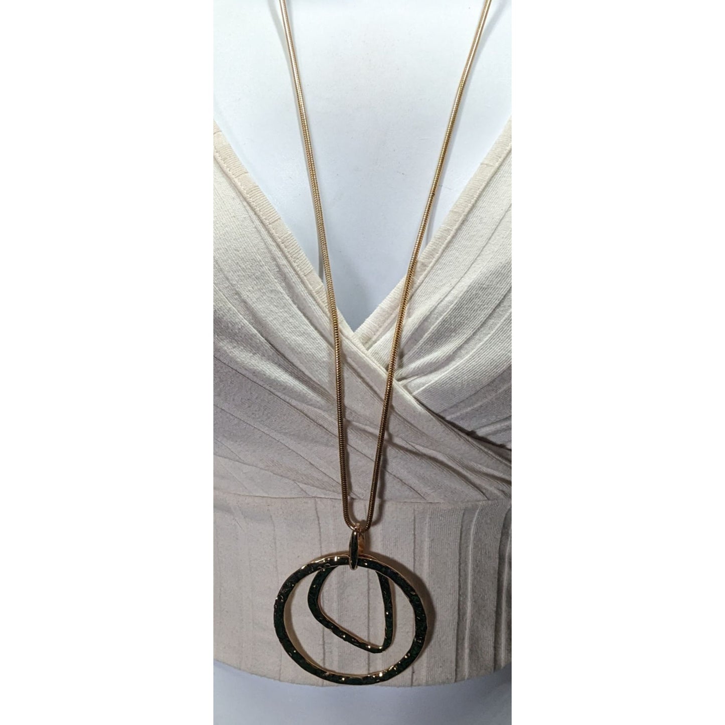 Brutalist Hammered Geometric Gold Tone Open Pendant Necklace