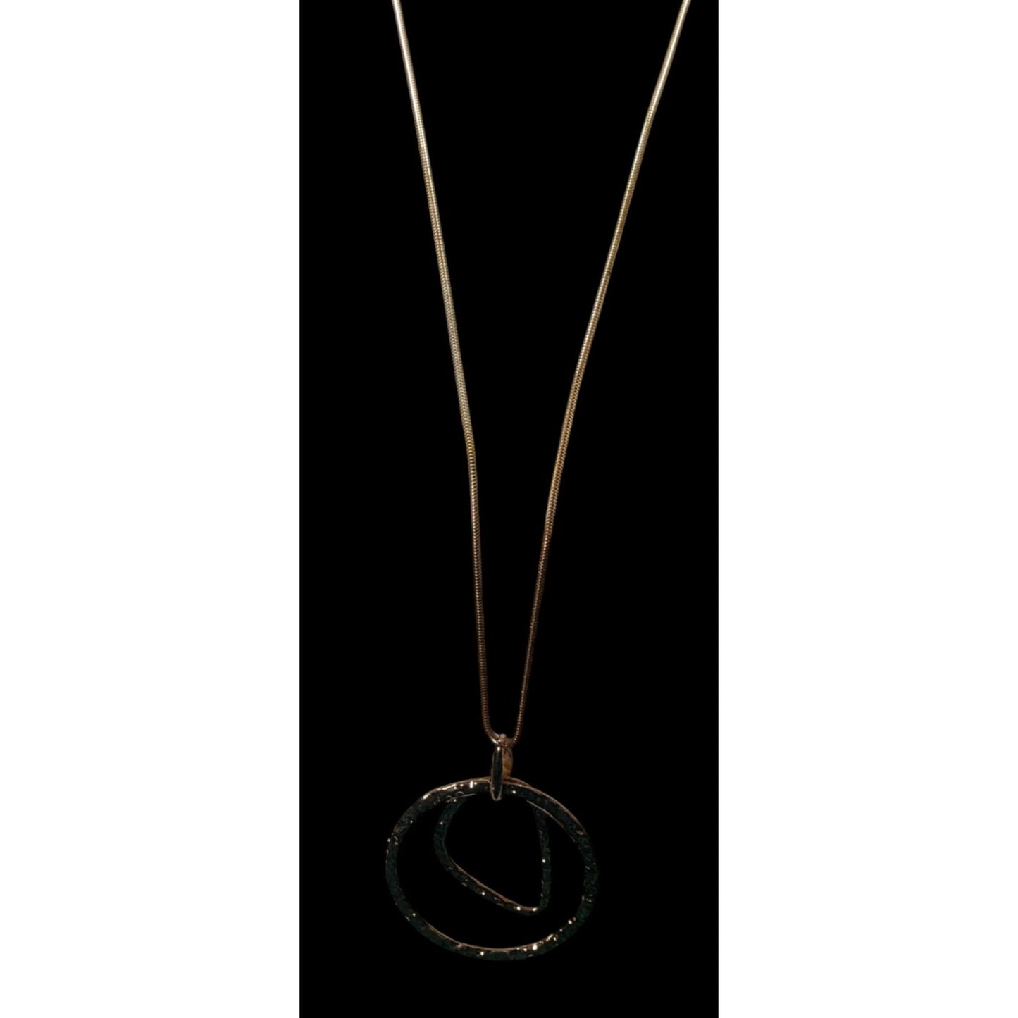 Brutalist Hammered Geometric Gold Tone Open Pendant Necklace