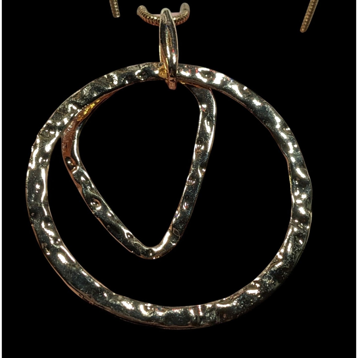 Brutalist Hammered Geometric Gold Tone Open Pendant Necklace
