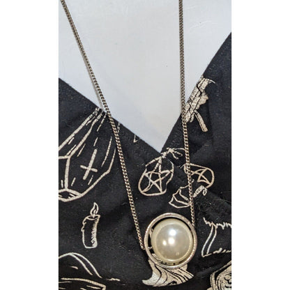 Silver Faux Pearl Pendant Necklace Minimalist Floating Pearl Circle Necklace