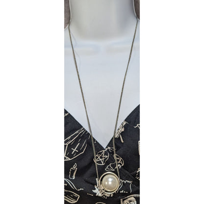 Silver Faux Pearl Pendant Necklace Minimalist Floating Pearl Circle Necklace