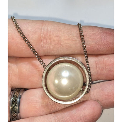 Silver Faux Pearl Pendant Necklace Minimalist Floating Pearl Circle Necklace