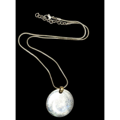 Modern Medallion Silver Tone Pendant Necklace With AK Engraved Gold Tone Bail