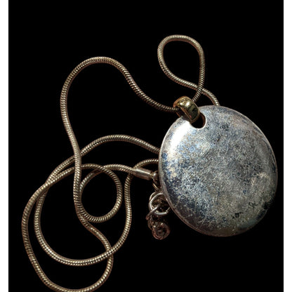 Modern Medallion Silver Tone Pendant Necklace With AK Engraved Gold Tone Bail