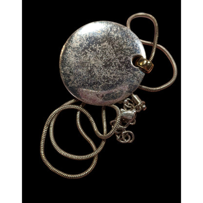 Modern Medallion Silver Tone Pendant Necklace With AK Engraved Gold Tone Bail