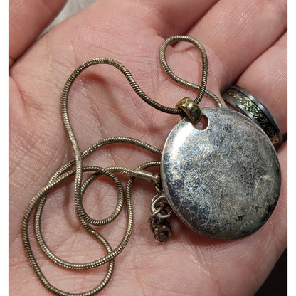 Modern Medallion Silver Tone Pendant Necklace With AK Engraved Gold Tone Bail