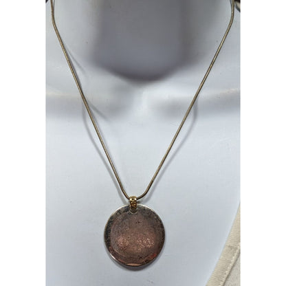 Modern Medallion Silver Tone Pendant Necklace With AK Engraved Gold Tone Bail