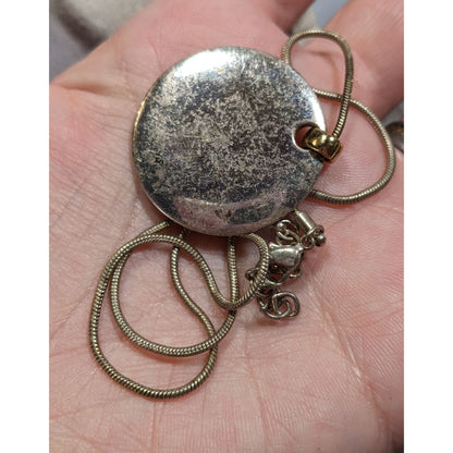 Modern Medallion Silver Tone Pendant Necklace With AK Engraved Gold Tone Bail