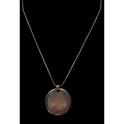 Modern Medallion Silver Tone Pendant Necklace With AK Engraved Gold Tone Bail