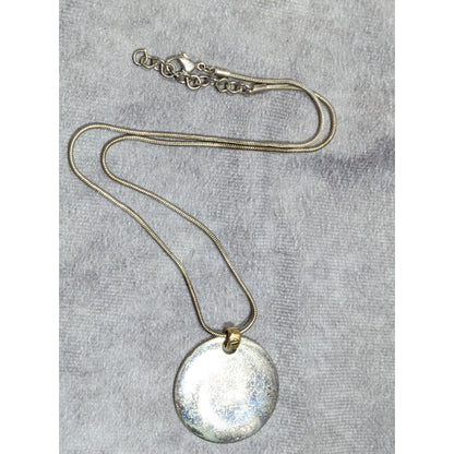 Modern Medallion Silver Tone Pendant Necklace With AK Engraved Gold Tone Bail