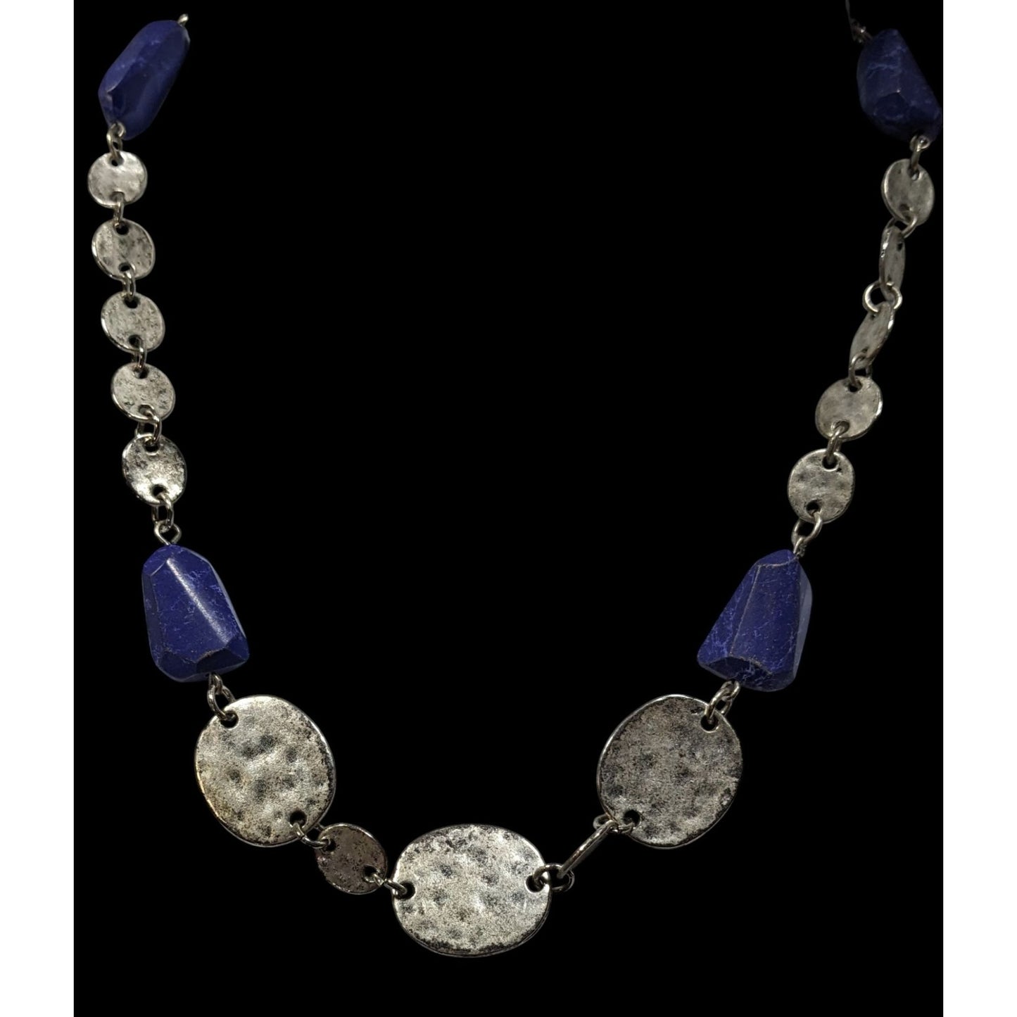 Premier Designs Brutalist Blue And Silver Tone Beaded Necklace