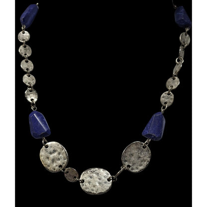 Premier Designs Brutalist Blue And Silver Tone Beaded Necklace