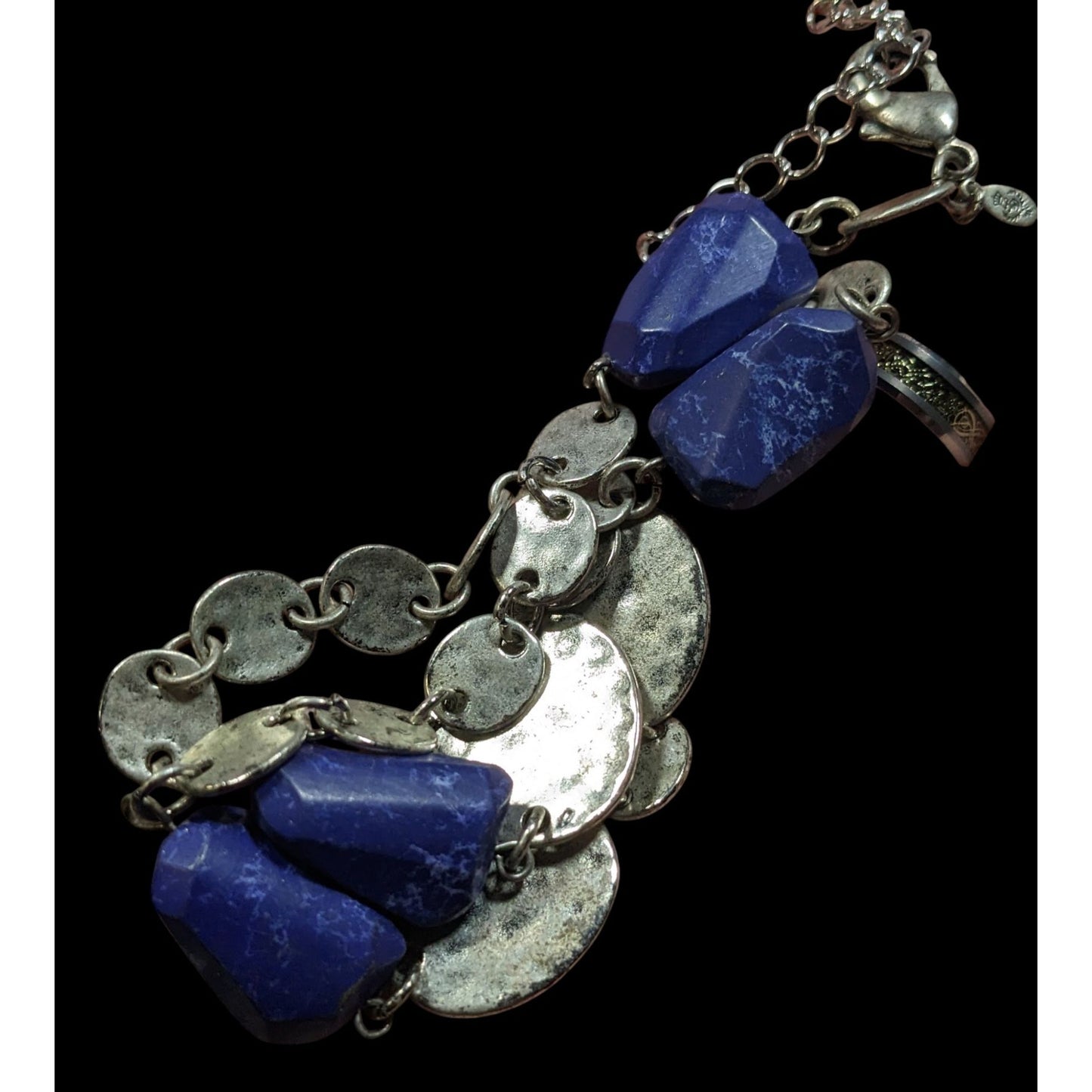 Premier Designs Brutalist Blue And Silver Tone Beaded Necklace