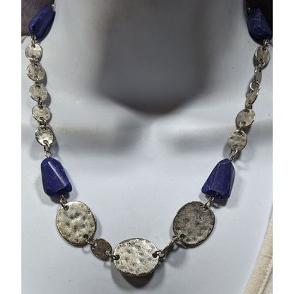 Premier Designs Brutalist Blue And Silver Tone Beaded Necklace
