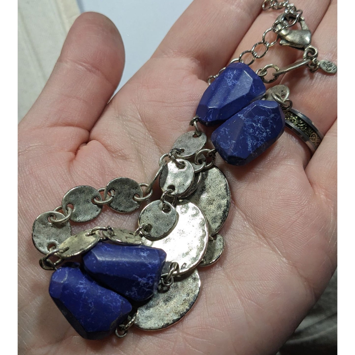 Premier Designs Brutalist Blue And Silver Tone Beaded Necklace
