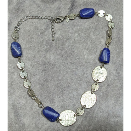 Premier Designs Brutalist Blue And Silver Tone Beaded Necklace