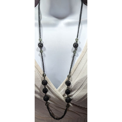 Gothic Matte Black Beaded Chain Station Necklace