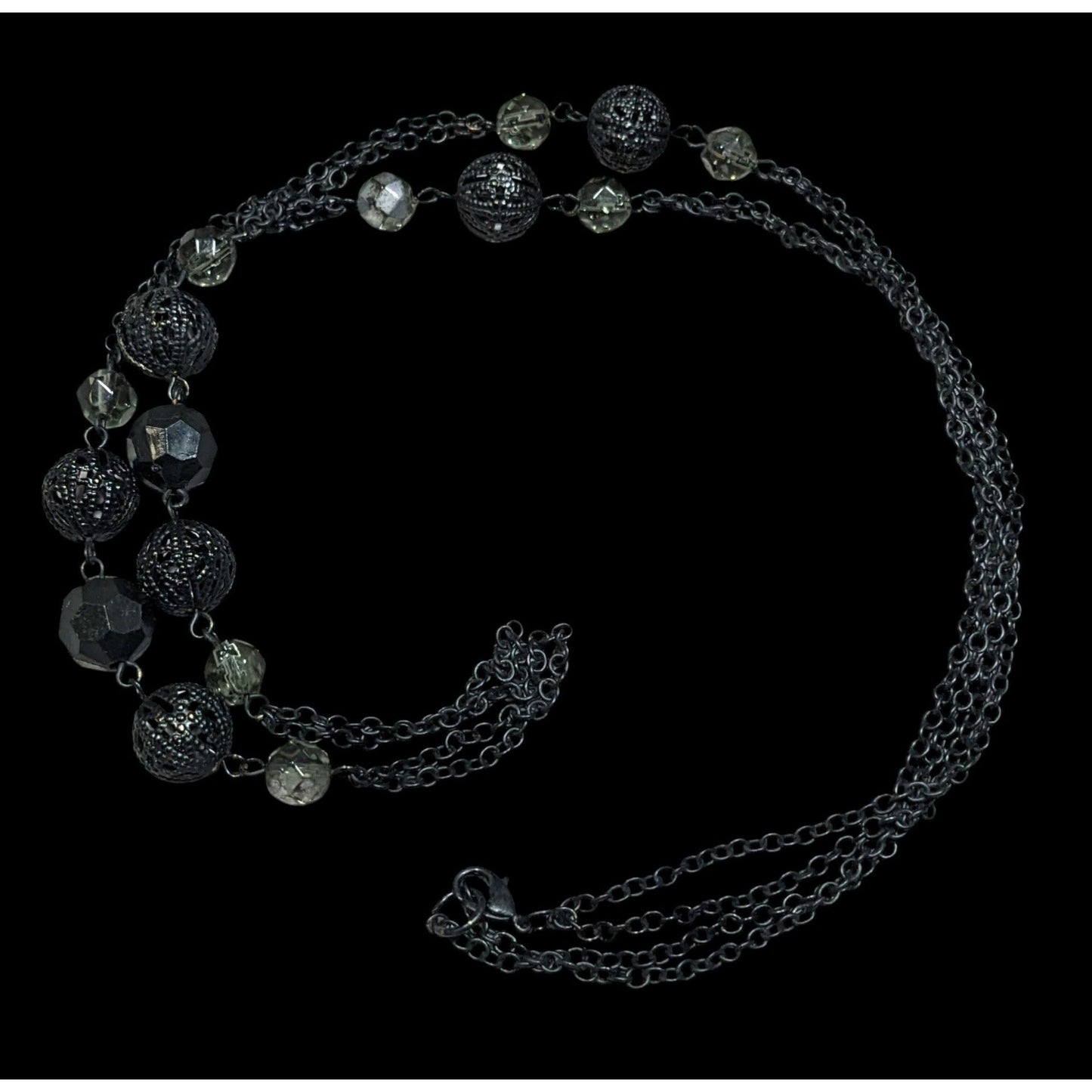 Gothic Matte Black Beaded Chain Station Necklace