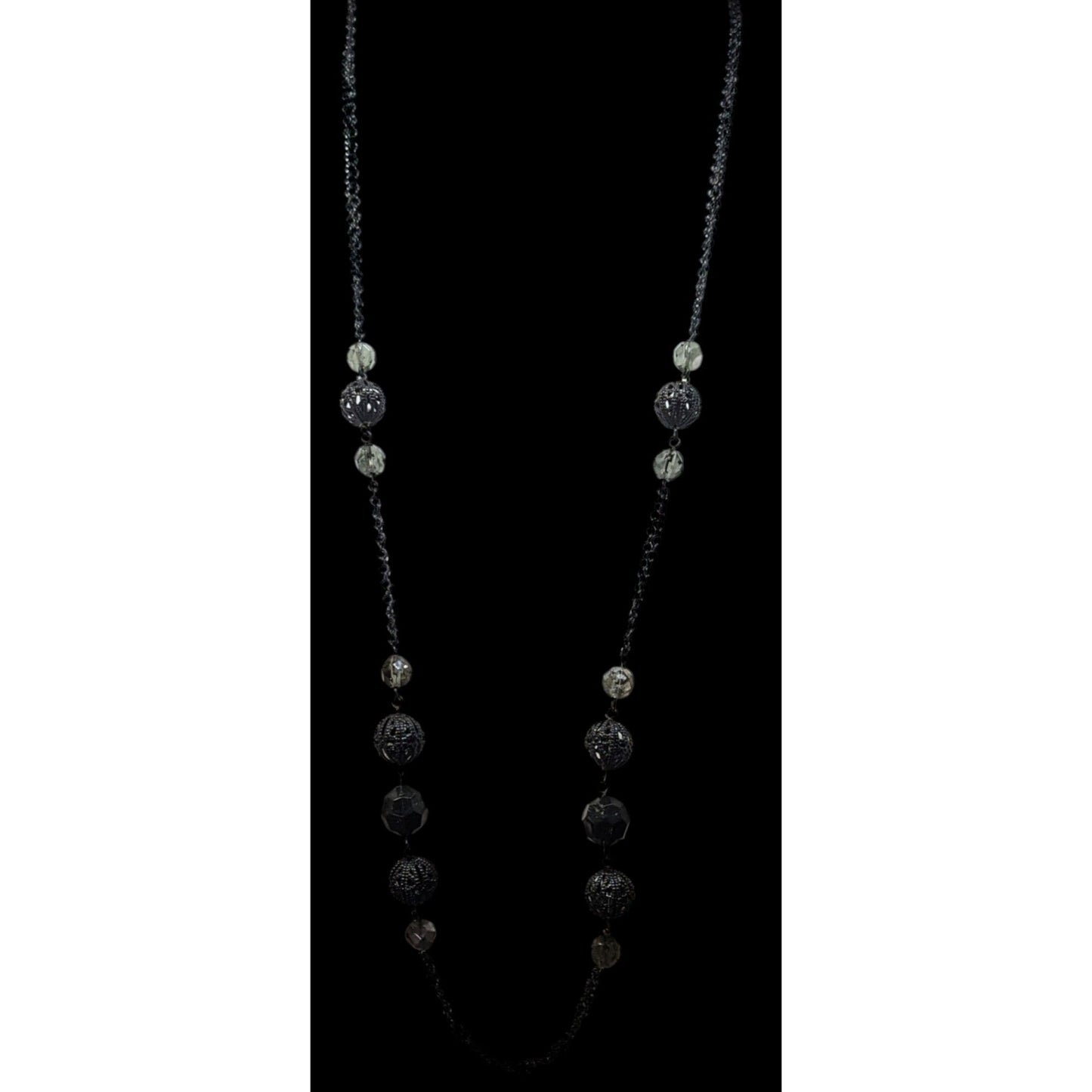 Gothic Matte Black Beaded Chain Station Necklace