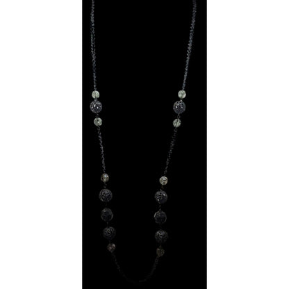 Gothic Matte Black Beaded Chain Station Necklace