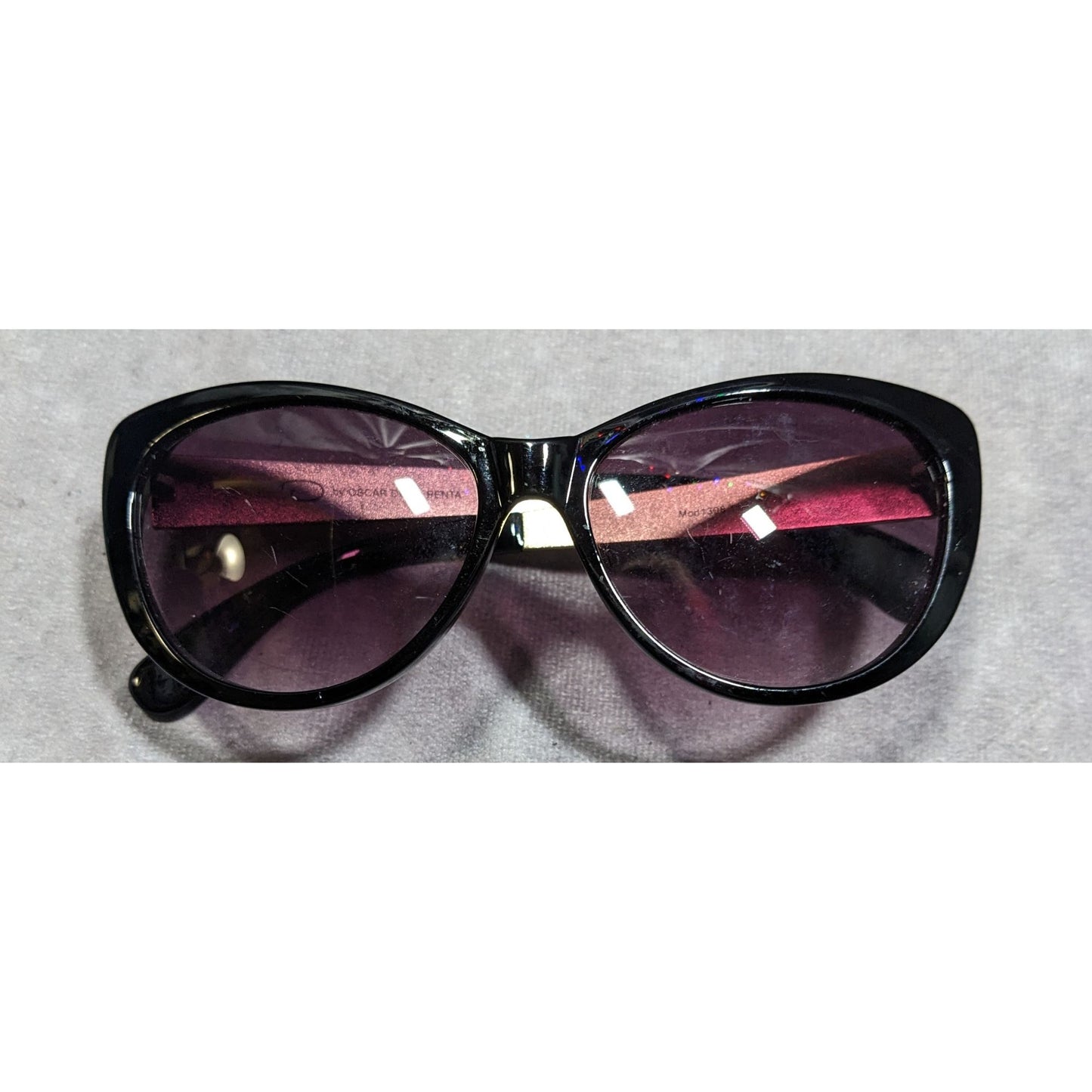 Oscar De La Renta Black And Gold Tone Sunglasses With Purple Lenses