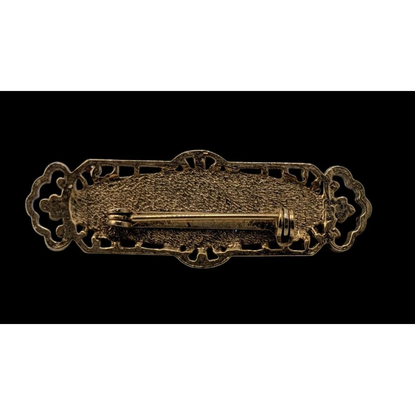 Vintage Victorian Style Gold-Tone Filigree Floral Brooch With Faux Pearls & Pink Rose Accents