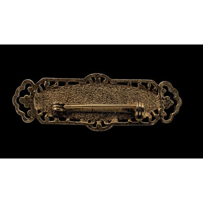 Vintage Victorian Style Gold-Tone Filigree Floral Brooch With Faux Pearls & Pink Rose Accents