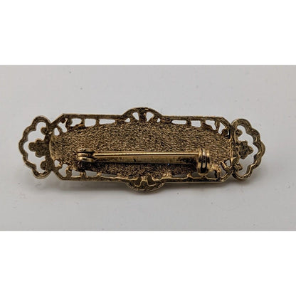 Vintage Victorian Style Gold-Tone Filigree Floral Brooch With Faux Pearls & Pink Rose Accents