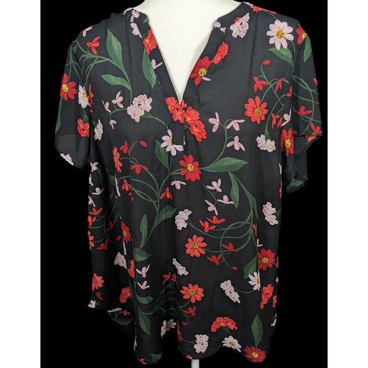 Torrid Black And Red  Floral Hi-Lo Blouse