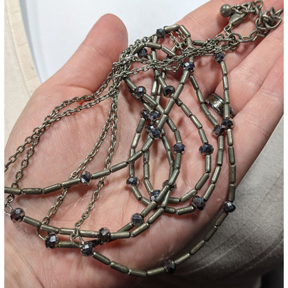 Elegant Glam Multilayer Metal And Glass Silver Tone Beaded Necklace