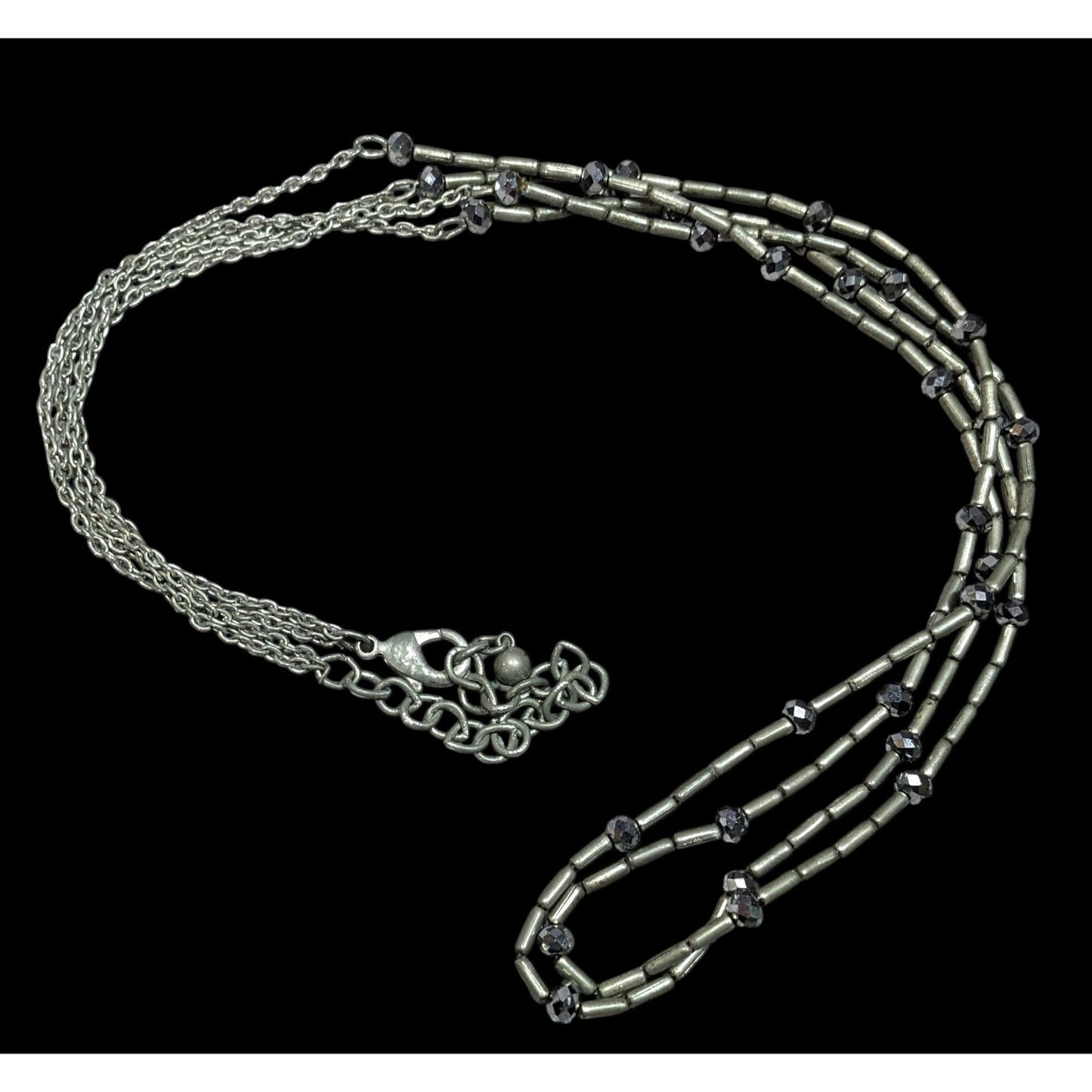 Elegant Glam Multilayer Metal And Glass Silver Tone Beaded Necklace