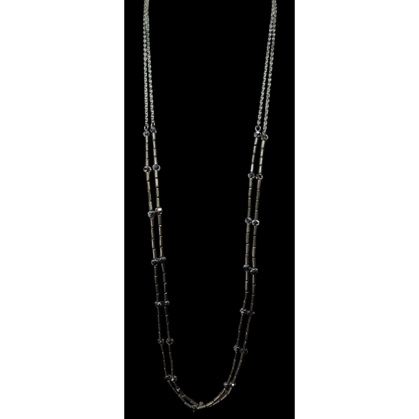 Elegant Glam Multilayer Metal And Glass Silver Tone Beaded Necklace
