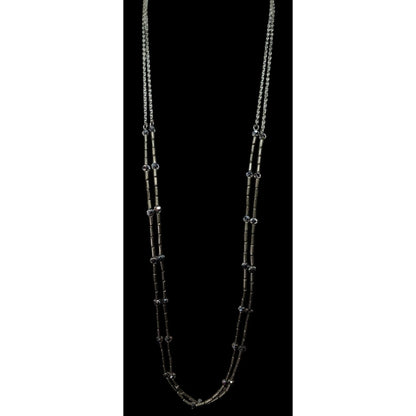 Elegant Glam Multilayer Metal And Glass Silver Tone Beaded Necklace