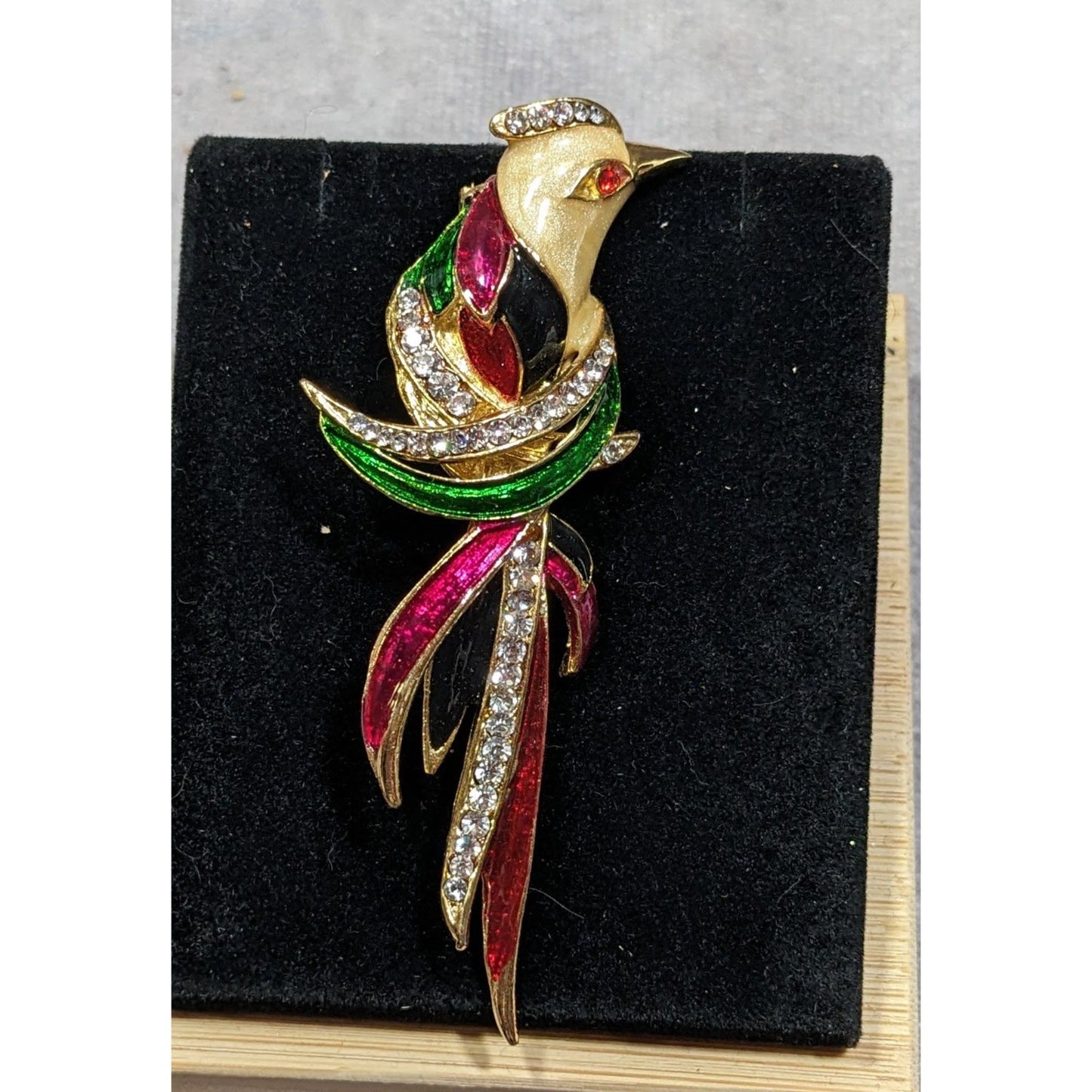 Vintage Enamel Rhinestone Rainbow Bird Brooch Signed WEST
