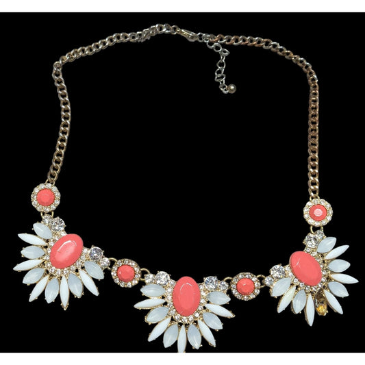 Y2K Floral Statement Necklace With Coral & White Gemstones