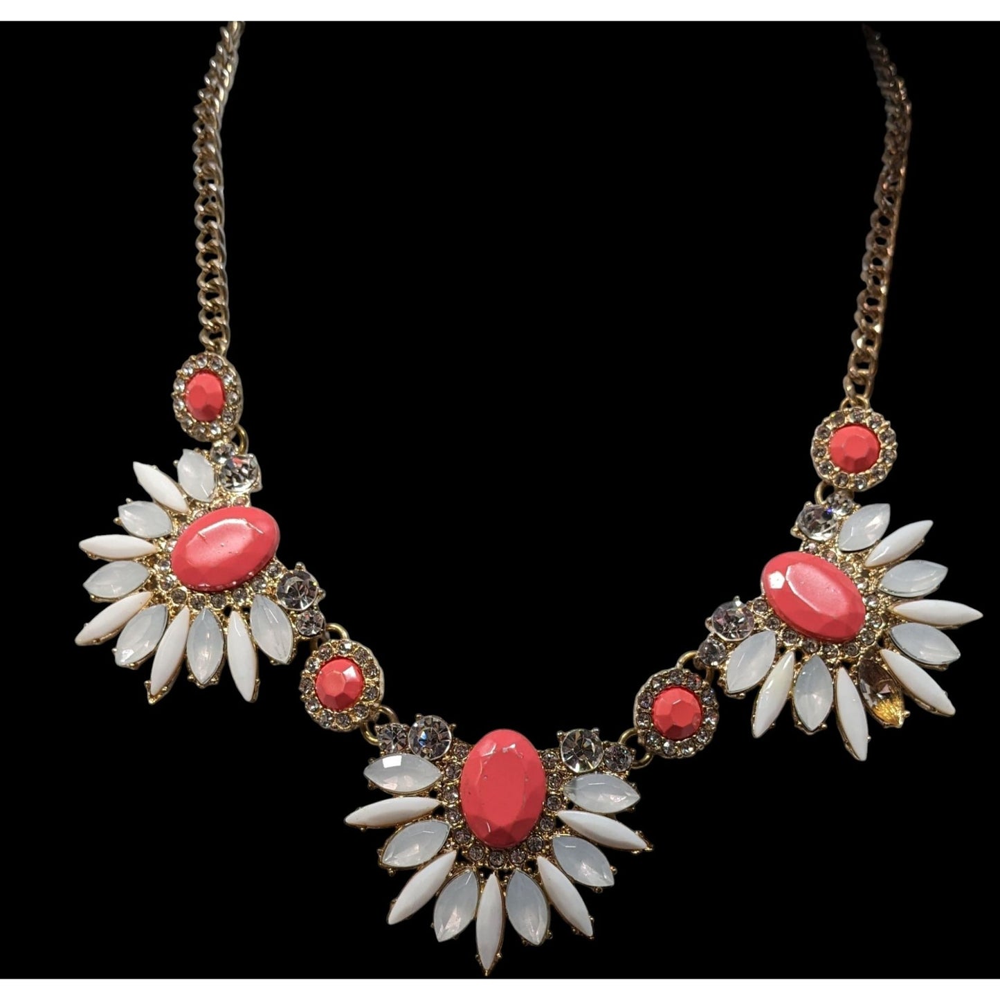 Y2K Floral Statement Necklace With Coral & White Gemstones