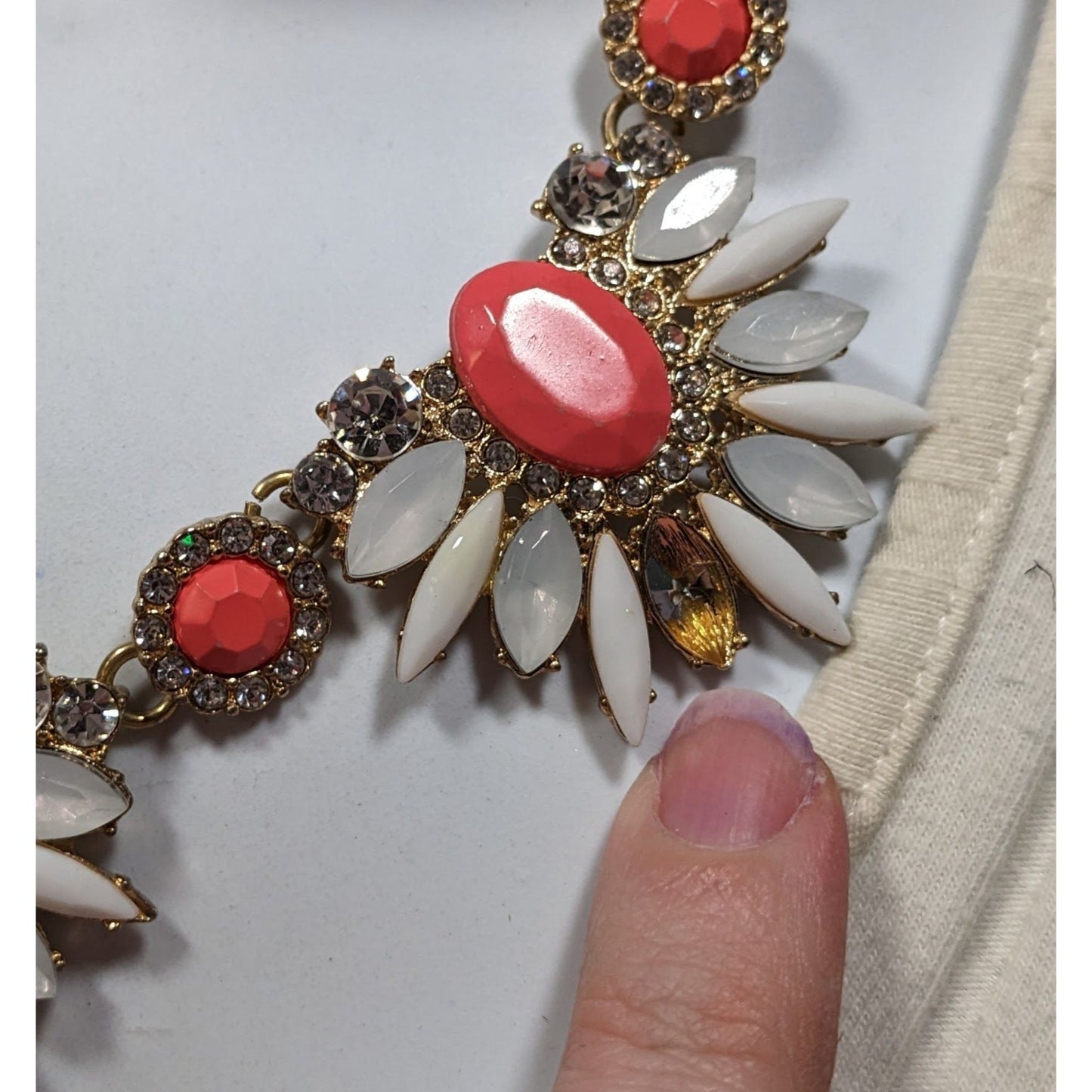 Y2K Floral Statement Necklace With Coral & White Gemstones