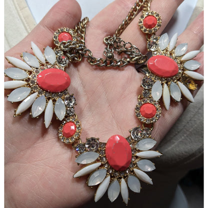 Y2K Floral Statement Necklace With Coral & White Gemstones