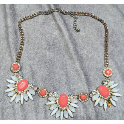 Y2K Floral Statement Necklace With Coral & White Gemstones